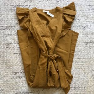 Madewell Linen-Blend Ruffle-Sleeve Wrap Midi Dress